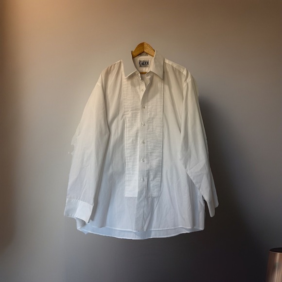 CARDI‎ White Tuxedo Shirt Formal Wing Collar Pleated Front Size XL - Picture 1 of 4
